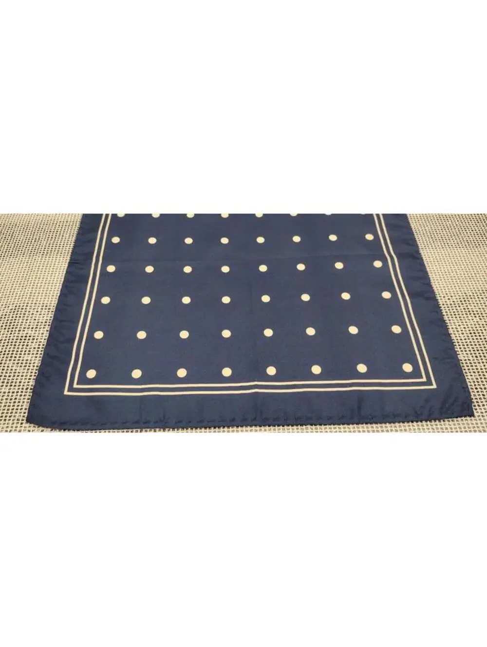 Vintage Navy Blue Silk Hnakie White Polka Dots NAUTICAL Menswear Handkerchief